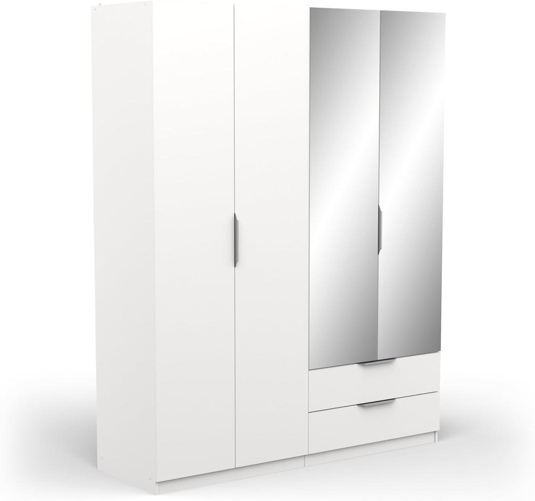 Demeyere Moderner Spiegel & Kleiderschrank 4 Türen 5 Einlegeböden 2 Schubladen – Farbe Weiß matt – 157,3 x 51,1 x 203 cm, Holzwerkstoff Bild 1