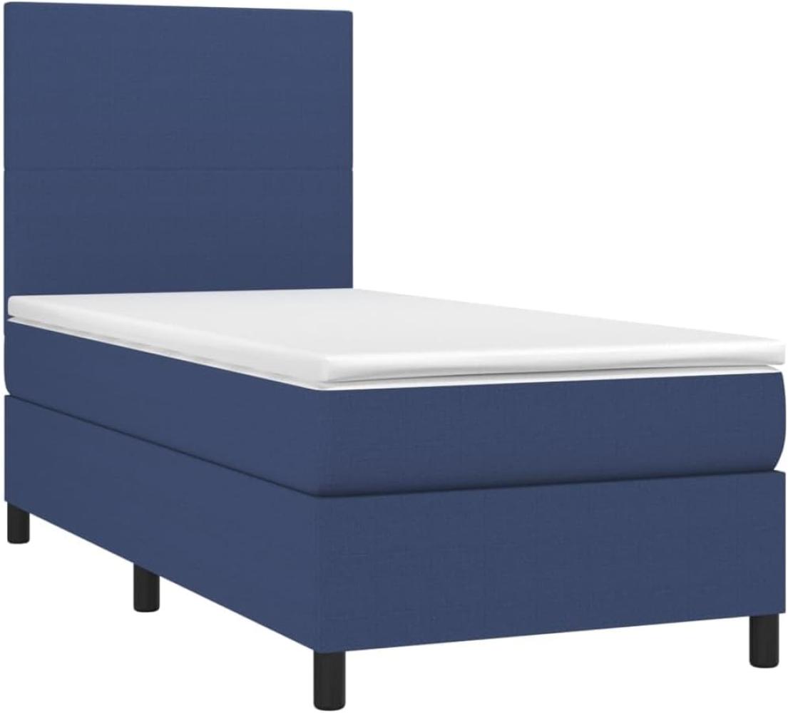 vidaXL Boxspringbett mit Matratze Blau 100x200 cm Stoff Bild 1