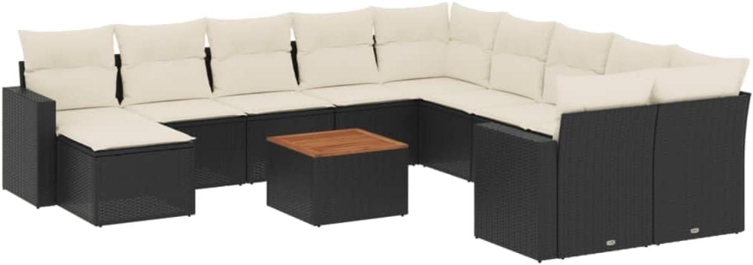 vidaXL 12-tlg. Garten-Sofagarnitur mit Kissen Schwarz Poly Rattan Bild 1