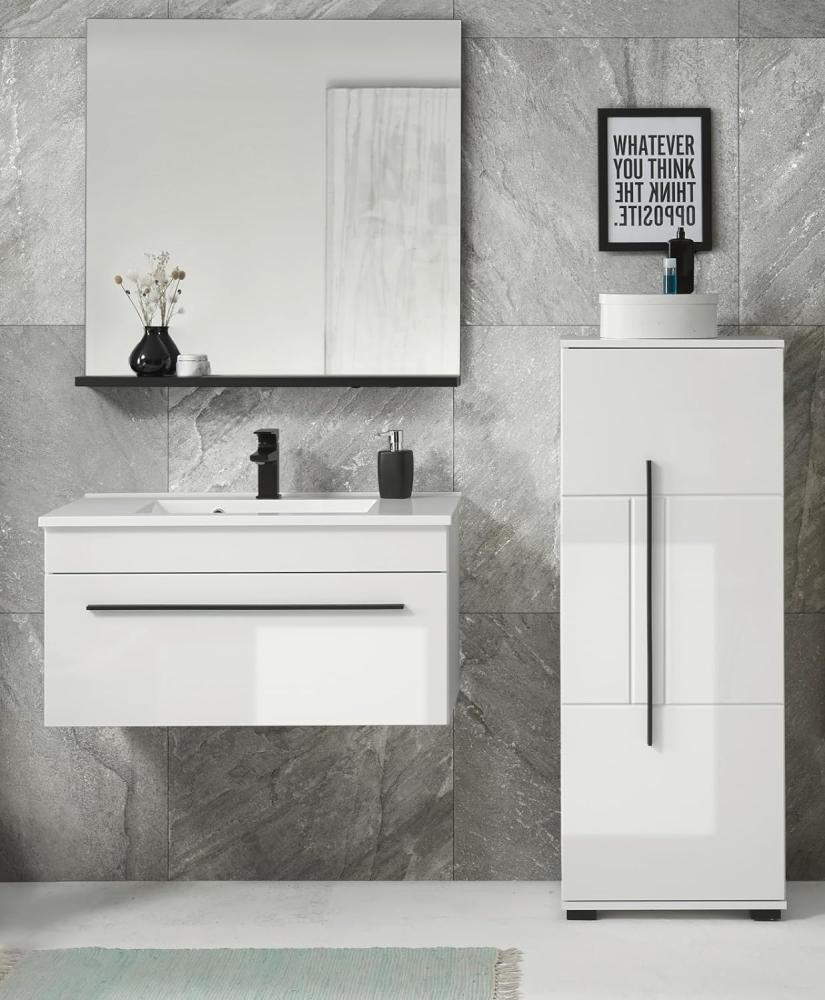 Badmöbel Set 4-teilig Design-D mit Waschbecken in Hochglanz weiß 135 x 200 cm, mit Waschbecken Bild 1