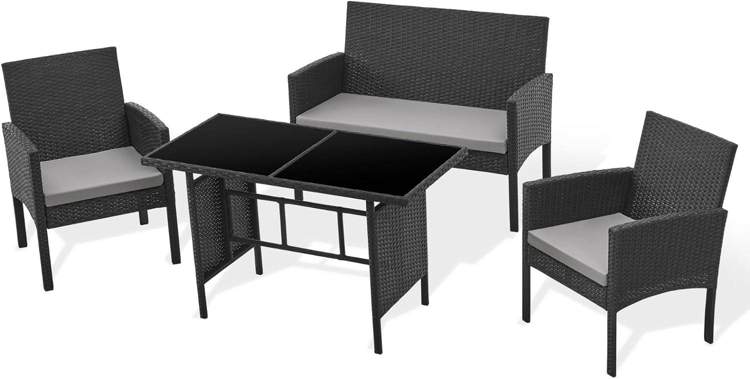 SVITA BROOKLYN XL Rattan Garten Möbel Set mit Tisch, 2x Sessel, 2er Sofa Schwarz Bild 1