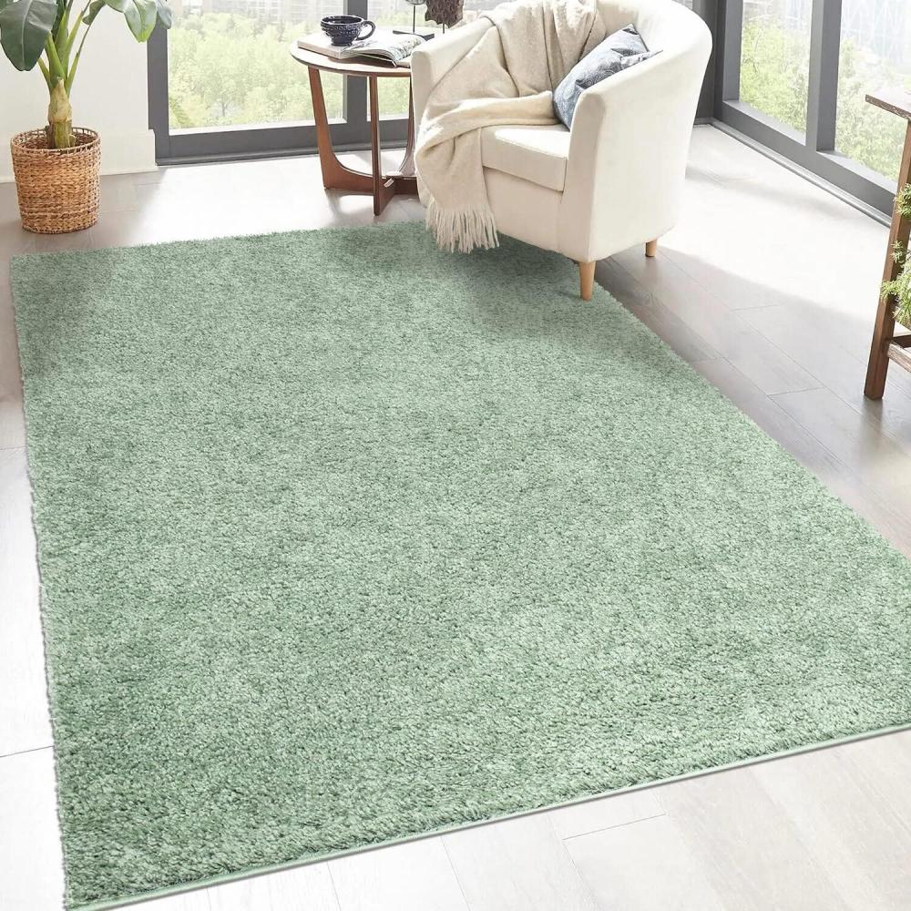 carpet city Shaggy Hochflor Teppich - 230x320 cm - Grün - Langflor Wohnzimmerteppich - Einfarbig Uni Modern - Flauschig-Weiche Teppiche Schlafzimmer Deko Bild 1
