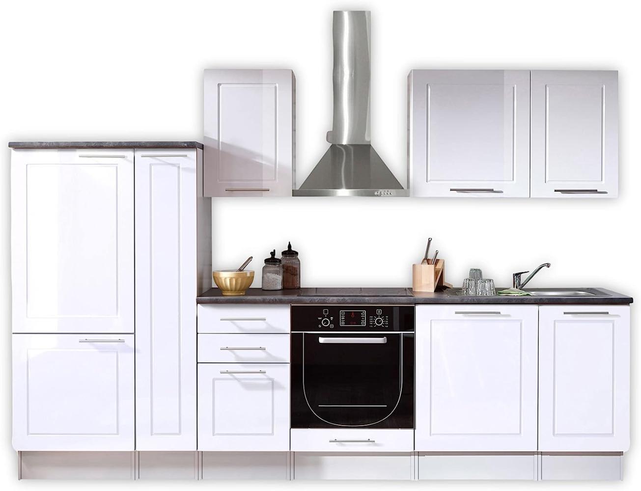 WELCOME 6 Moderne Küchenzeile ohne Elektrogeräte in Weiß Hochglanz - Geräumige Einbauküche mit viel Platz und Stauraum - 300 x 204 x 60 cm (B/H/T) Bild 1