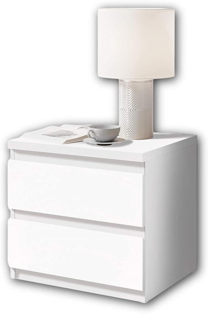 OLLI Nachttisch mit zwei Schubladen in Weiß - Moderner Nachtschrank mit Stauraum für Ihr Bett - 45 x 44 x 38 cm (B/H/T) Bild 1