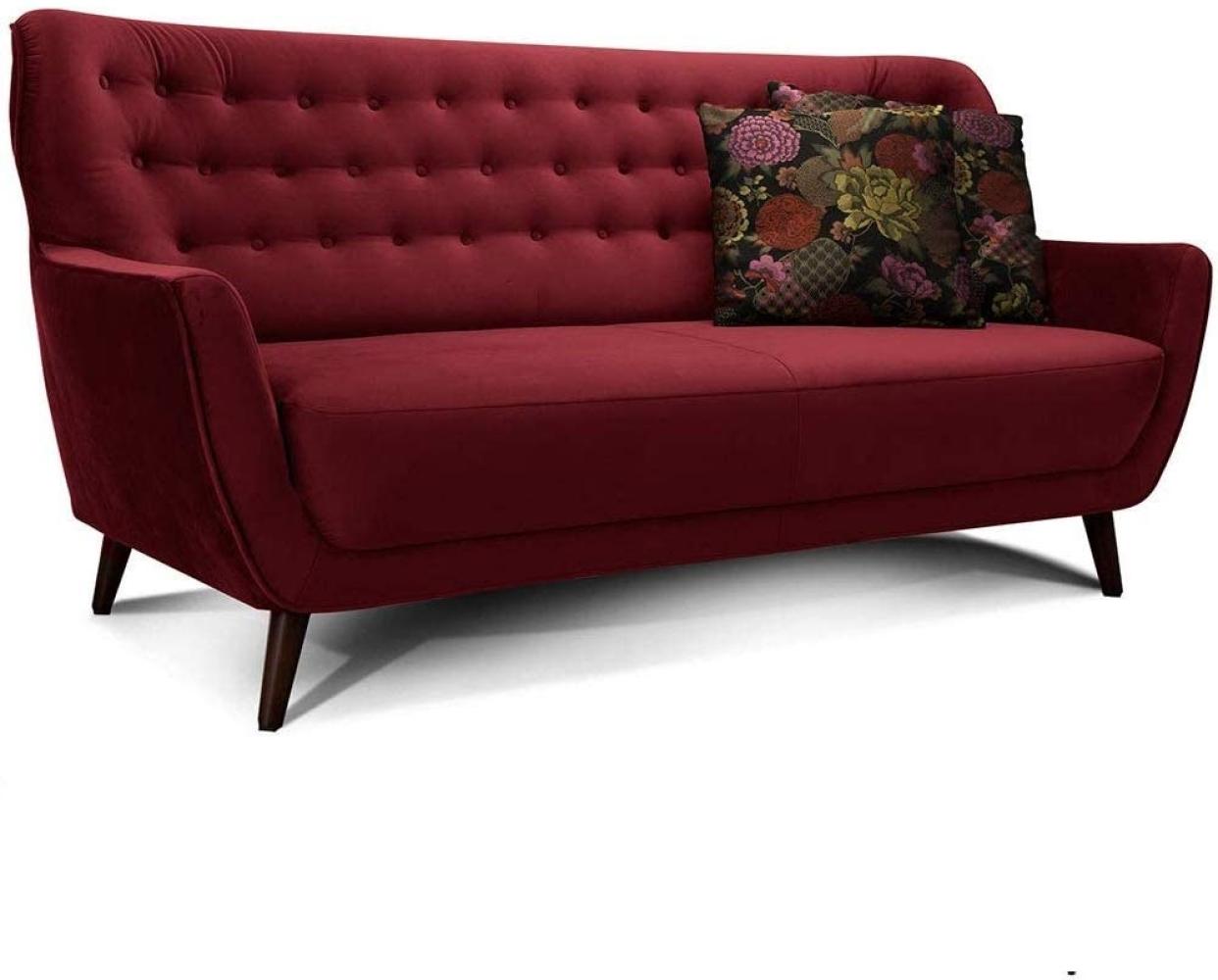 CAVADORE 3-Sitzer-Sofa Abby / Retro-Couch im Samt-Look mit Knopfheftung / 183 x 89 x 88 / Samtoptik, rot Bild 1
