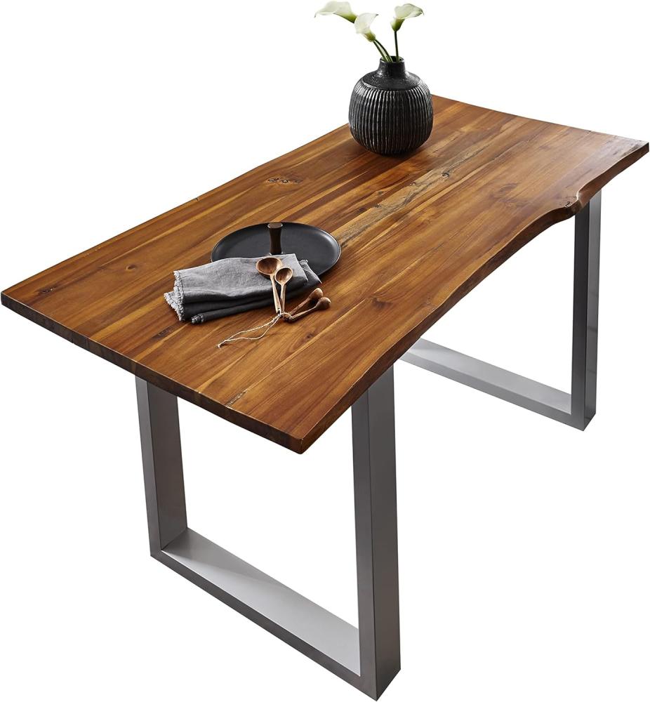 SAM Ida stylischer Baumkantentisch für Ihr Wohnzimmer, Akazie Holz, Cognacfarben/Silber, 120 x 80 cm Bild 1