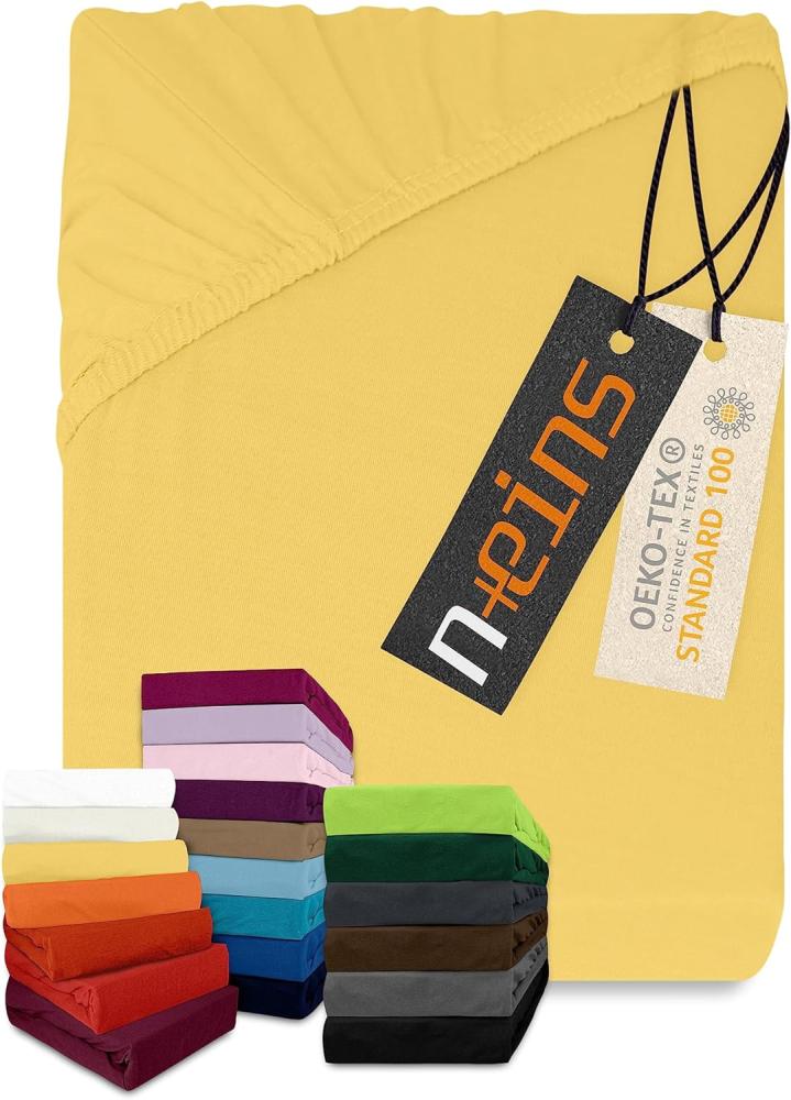 npluseins klassisches Jersey Spannbetttuch - vielen Farben + Größen - 100% Baumwolle 159. 192, 180-200 x 200 cm, gelb Bild 1