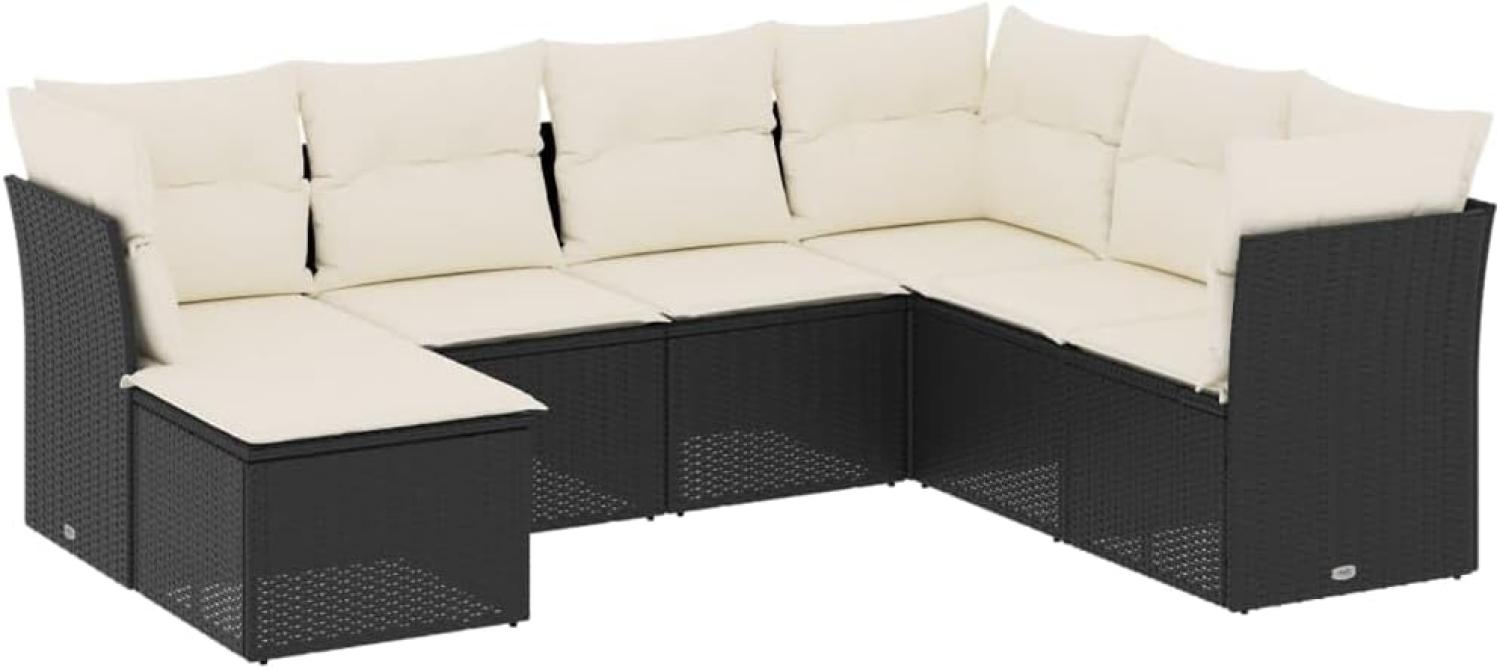 vidaXL 7-tlg. Garten-Sofagarnitur mit Kissen Schwarz Poly Rattan Bild 1