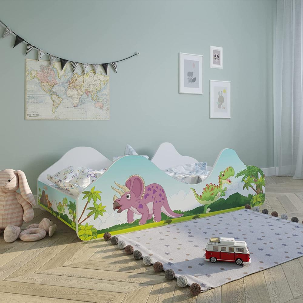 Kinderbett Jugendbett 80x160 mit Rausfallschutz | Dinosaurier Kinder Spielbett mit Lattenrost Bild 1