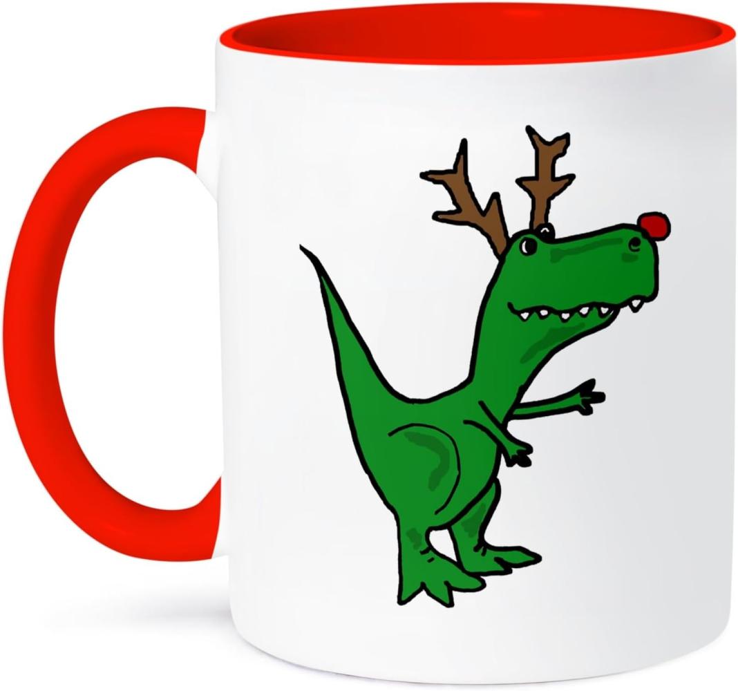 3dRose ''T-Rex Dinosaurier ', Rot, Reindeer-Two Tasse, Keramik, Rot-Grün, 10,16 x 7,62 x 9,52 cm, Rot Bild 1