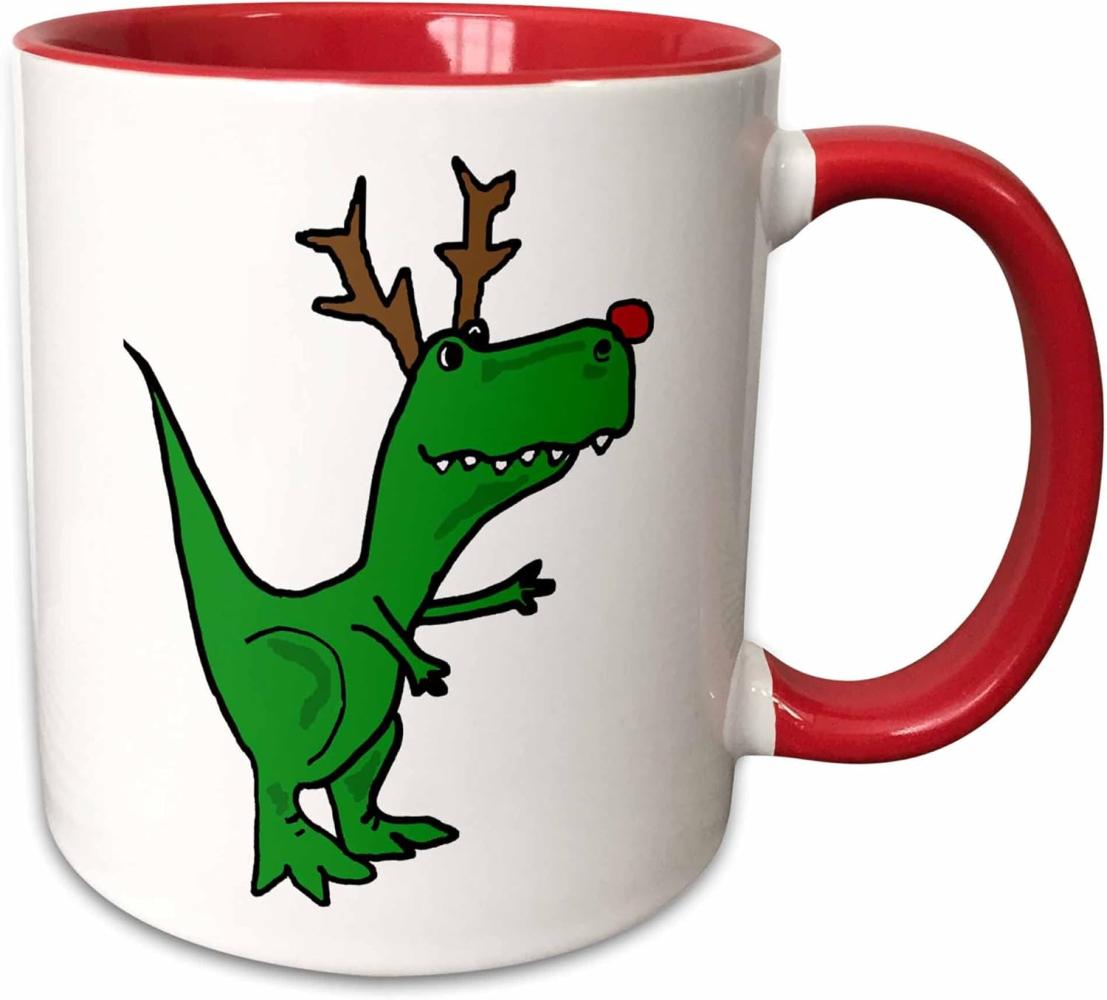 3dRose ''T-Rex Dinosaurier ', Rot, Reindeer-Two Tasse, Keramik, Rot-Grün, 10,16 x 7,62 x 9,52 cm, Rot Bild 1