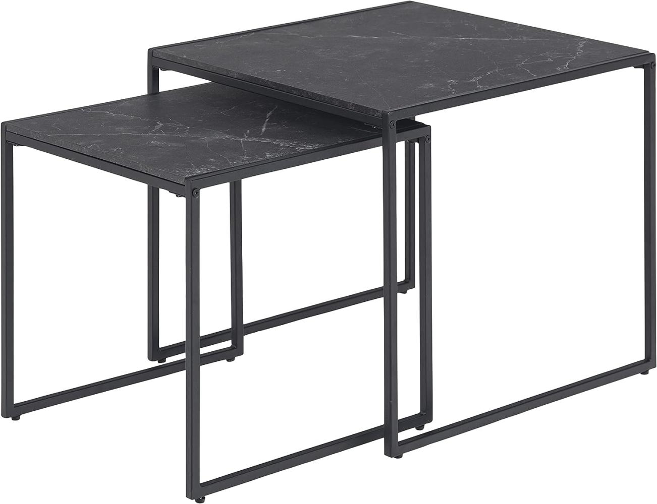 AC Design Furniture Ingelise quadratischer Satztisch 2er-Set, Tischplatte in schwarzer Marmoroptik, Couchtisch minimalistisches Design, Beistelltisch Wohnzimmer, Akzenttisch Flur, 1 Stück Bild 1
