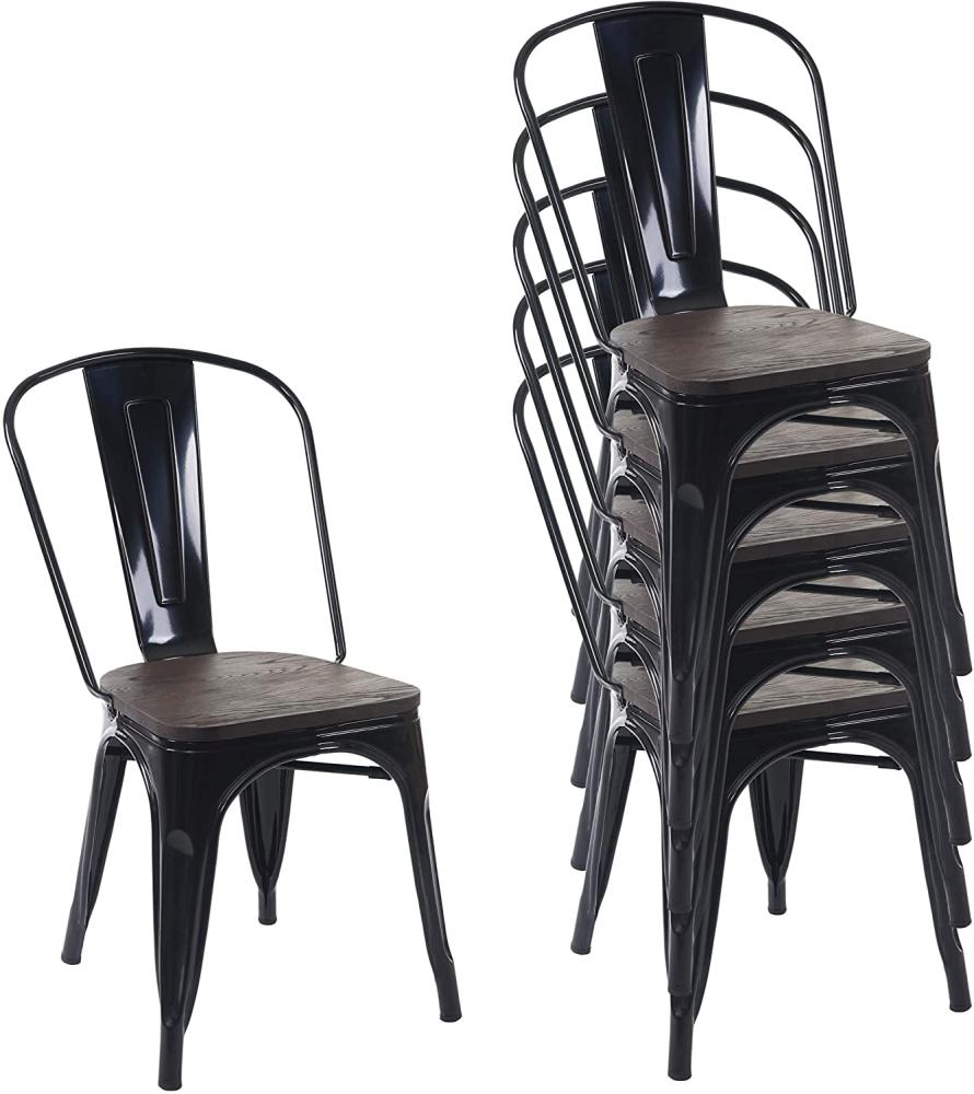 6er-Set Stuhl HWC-A73 inkl. Holz-Sitzfläche, Bistrostuhl Stapelstuhl, Metall Industriedesign stapelbar ~ schwarz Bild 1