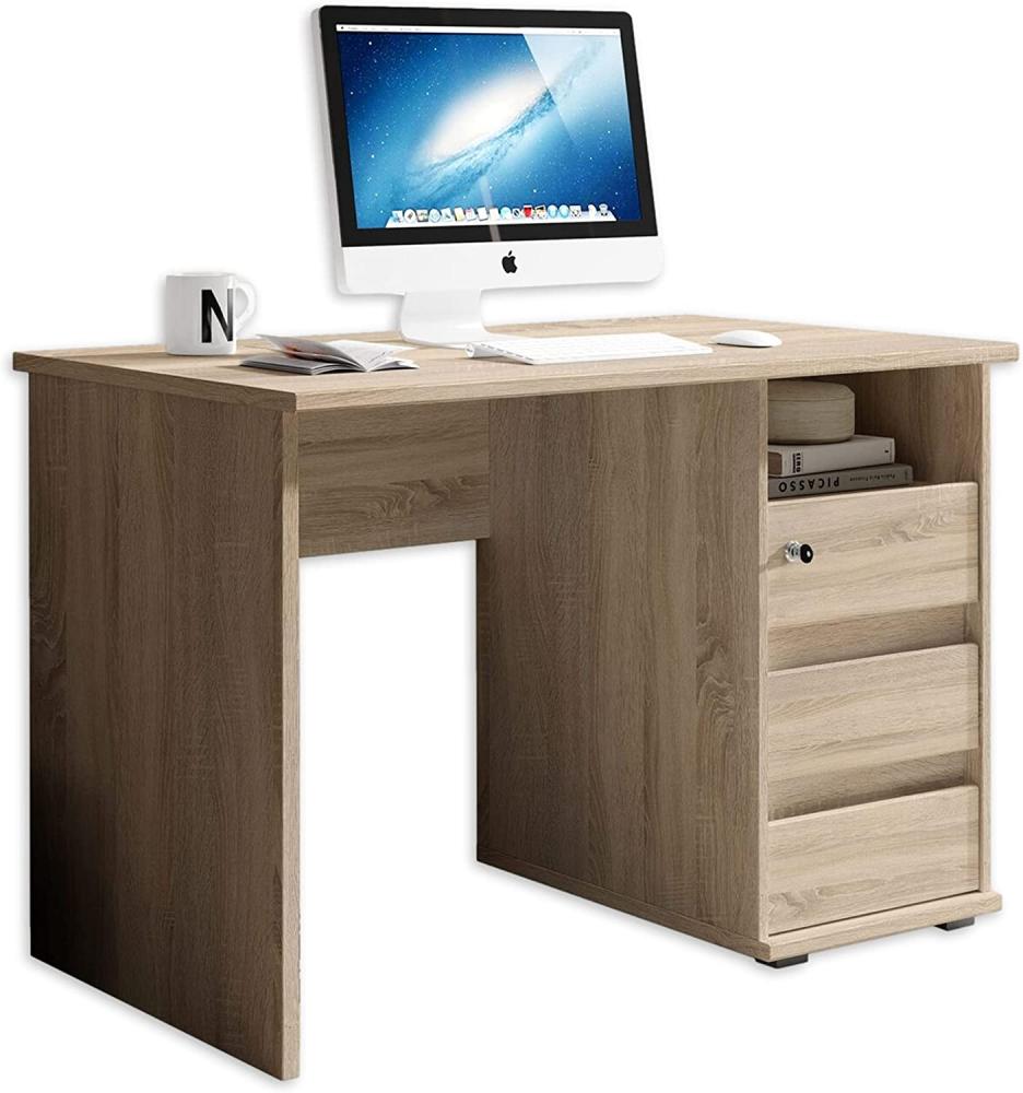 PRIMUS 1 Schreibtisch mit Schubladen, Sonoma Eiche Optik - Bürotisch Computertisch fürs Homeoffice mit Stauraum und offenem Ablagefach - 110 x 75 x 65 cm (B/H/T) Bild 1