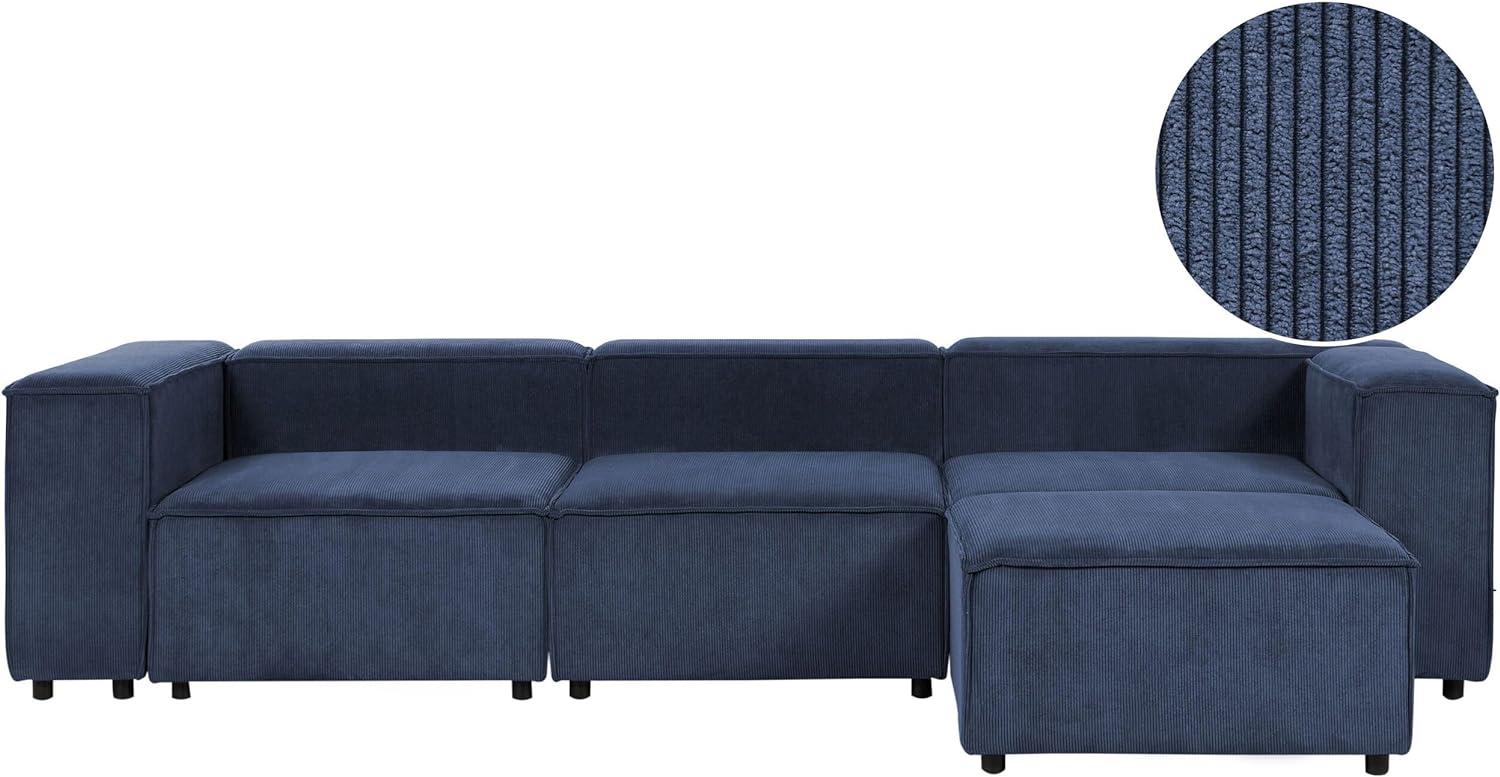 3-Sitzer Sofa Cord dunkelblau mit Ottomane APRICA Bild 1