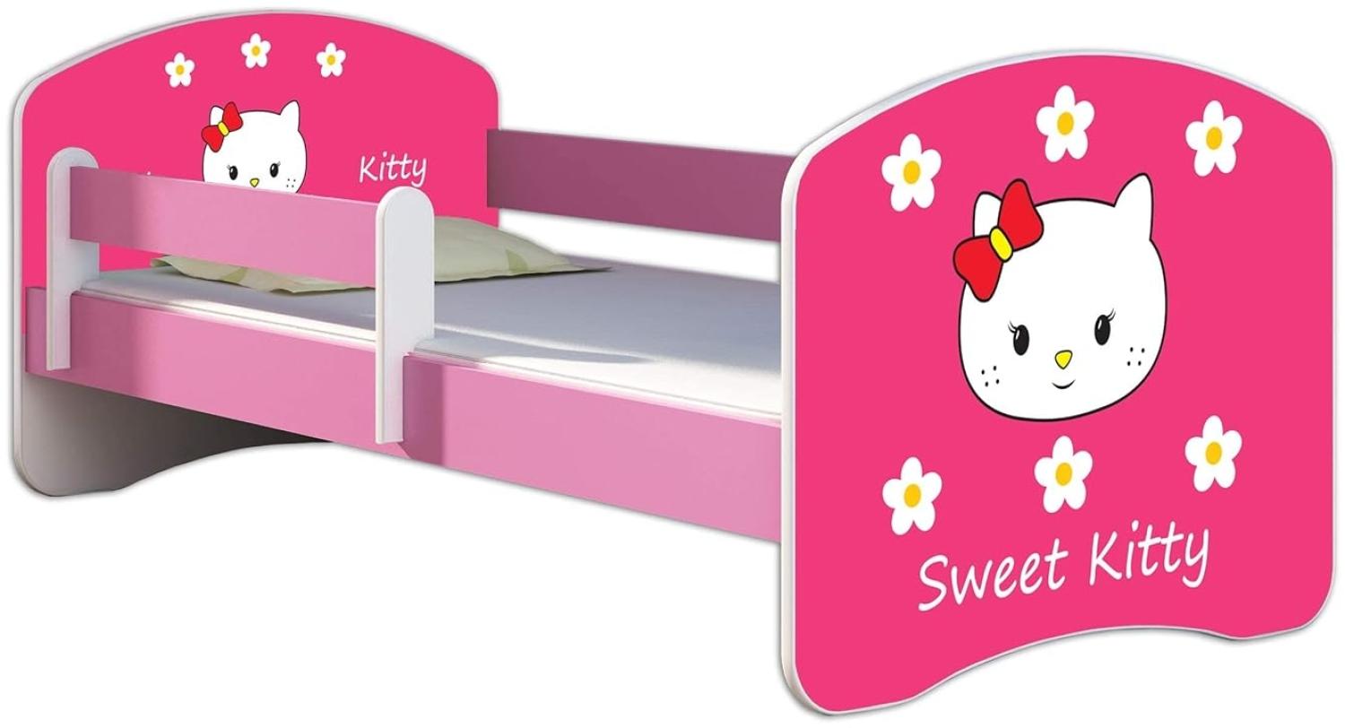 Kinderbett Jugendbett mit einer Schublade und Matratze Rausfallschutz Rosa 70 x 140 80 x 160 80 x 180 ACMA II (16 Sweet Kitty 2, 80 x 160 cm) Bild 1