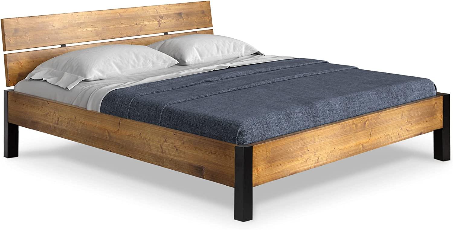 Möbel-Eins CURBY Bett Metallfuß, mit Kopfteil, Material Massivholz, rustikale Altholzoptik, Fichte vintage 160 x 220 cm Bild 1