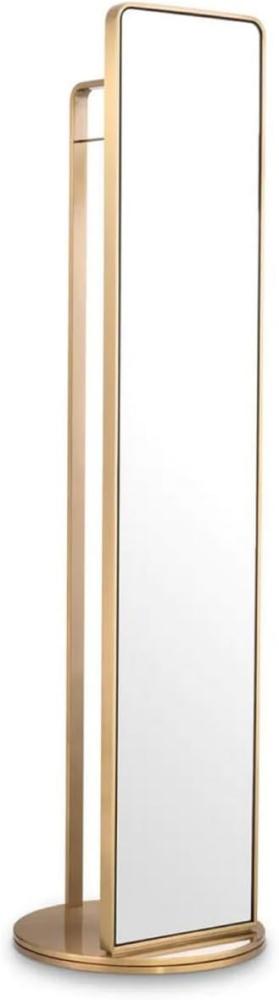Casa Padrino Luxus Standspiegel mit Garderobenständer Messing Ø 55,5 x H. 201 cm - Freistehender drehbarer Spiegel mit Kleiderständer - Luxus Garderoben Möbel - Luxus Qualität Bild 1