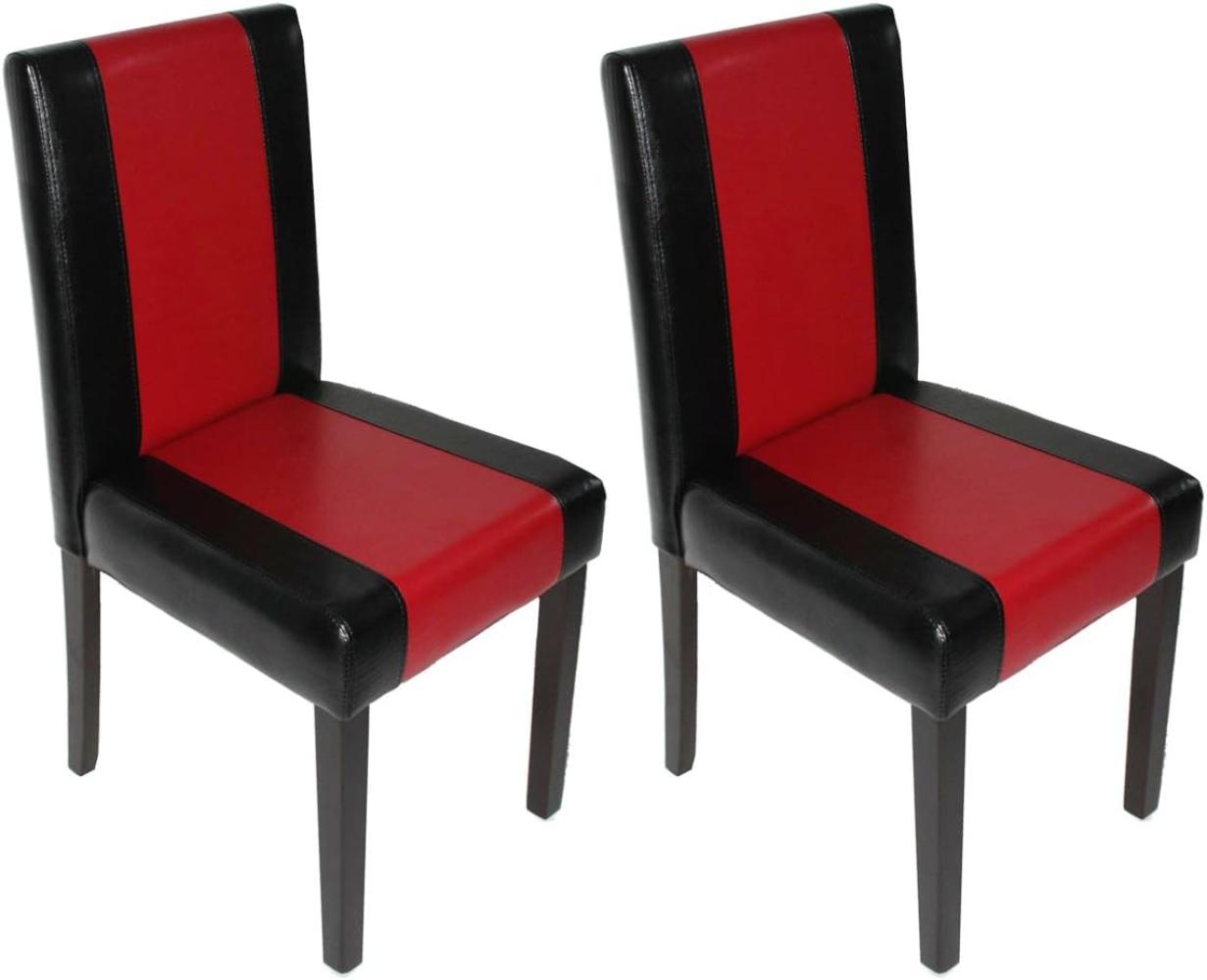 2er-Set Esszimmerstuhl Stuhl Küchenstuhl Littau ~ Kunstleder, schwarz-rot, dunkle Beine Bild 1