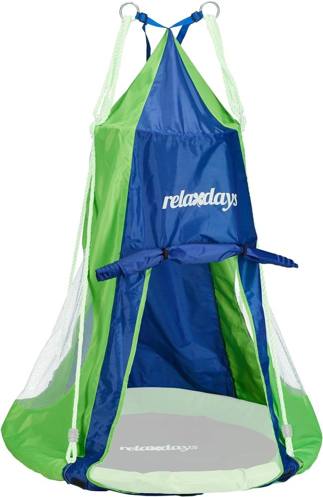 Relaxdays Zelt für Nestschaukel, Bezug für Schaukelsitz bis 90 cm, Rundschaukel Zubehör, Garten Schaukelnest, blau-grün Bild 1