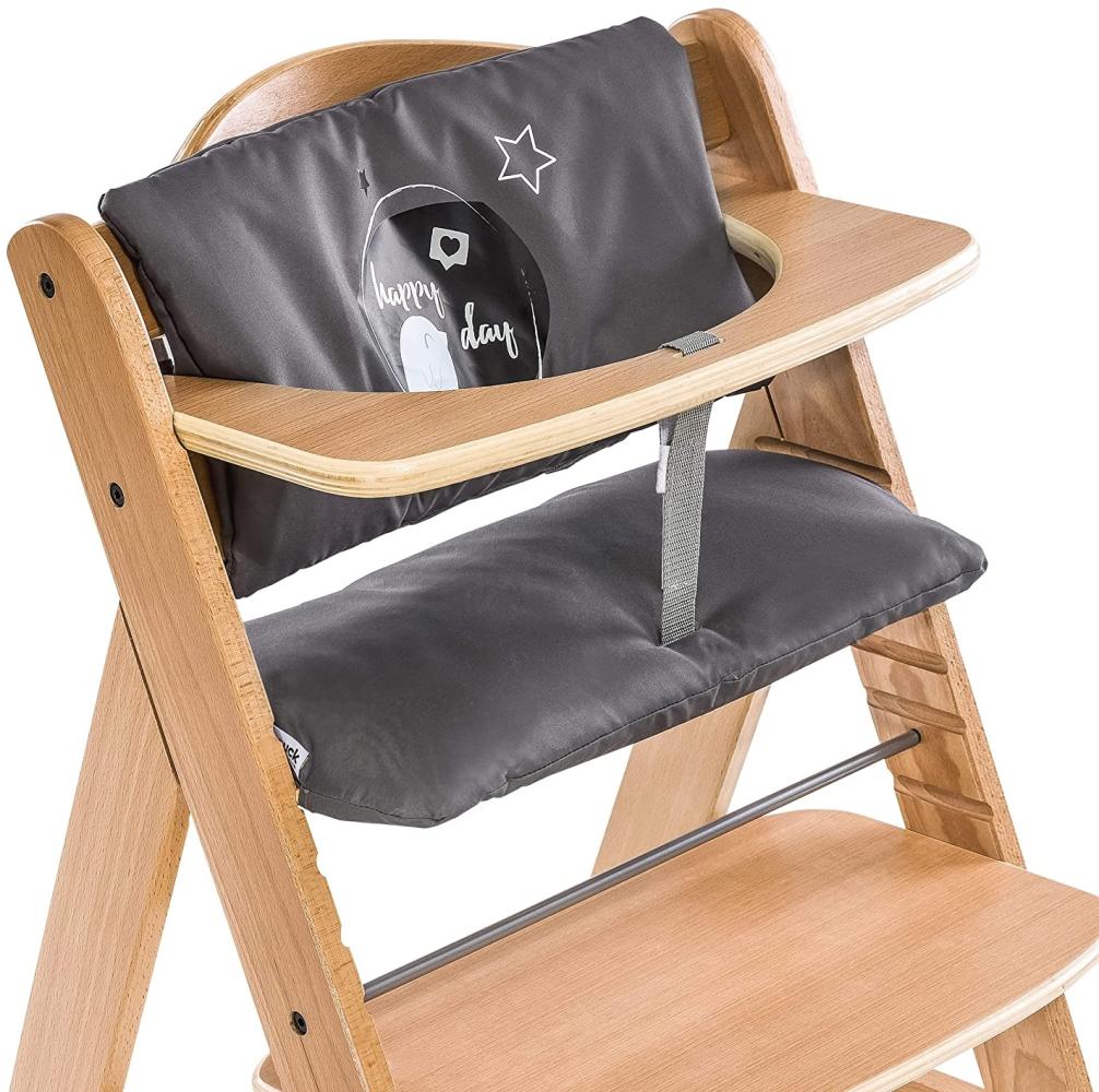 Hauck Sitzkissen/Sitzauflage für Hochstuhl Alpha+ und Beta+, Maschinenwaschbar, Einfache Befestigung mit Klettverschlüssen - Happy Day Grey Bild 1