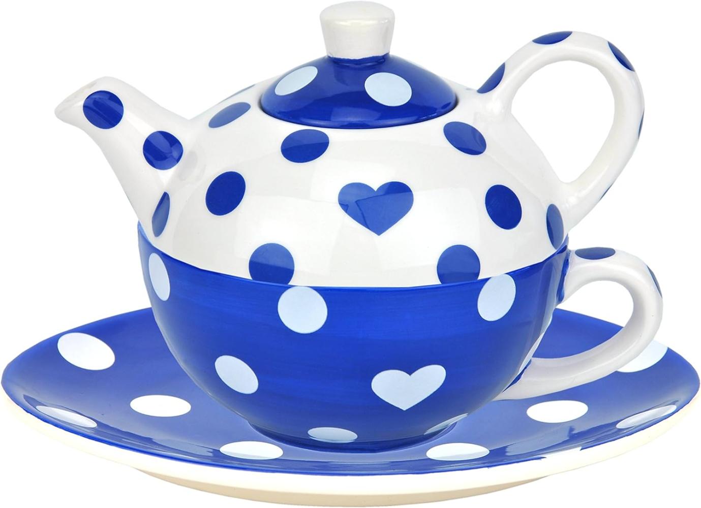 Tea for one Keramik Tasse Kanne Herz Punkte blau/weiß Jameson & Tailor Bild 1