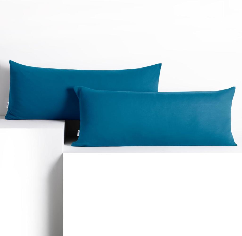 DecoKing 2 Kissenbezüge 40x120 cm Jersey Baumwolle Reißverschluss blau Amber Bild 1