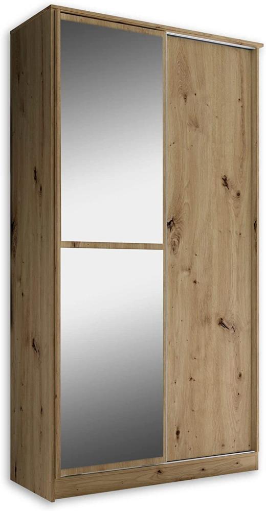 ALEDO Eleganter Kleiderschrank mit großer Spiegeltür & ausziehbarer Kleiderstange - Vielseitiger Schiebetürenschrank in Artisan Eiche Optik - 120 x 220 x 45 cm (B/H/T) Bild 1