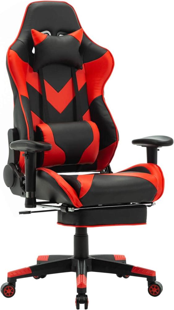 WOLTU® Racing Stuhl BS20rt Gaming Stuhl Bürostuhl Schreibtischstuhl Sportsitz mit Kopfstütze und Lendenkissen, Armlehne verstellbar, mit Fußstütze, Kunstleder, höhenverstellbar, Rot Bild 1