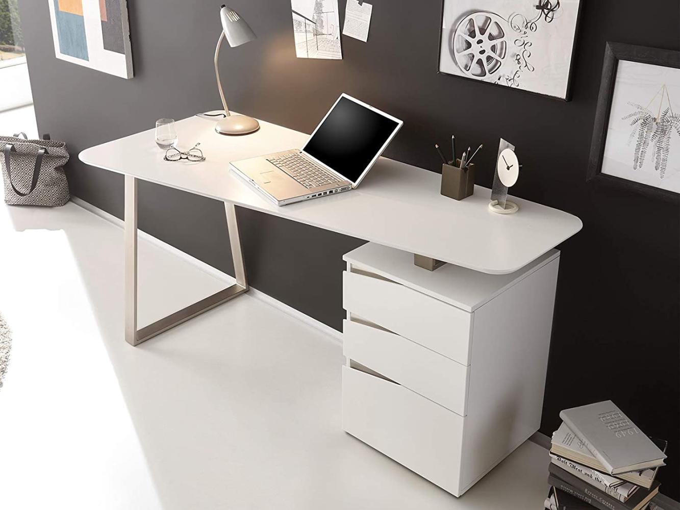 Schreibtisch >Tartu< in Weiß matt lackiert aus MDF - 150x76x67cm (BxHxT) Bild 1