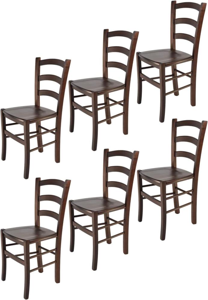 Tommychairs - 6er Set Stühle Venice für Küche und Esszimmer, robuste Struktur aus lackiertem Buchenholz im Farbton Dunkles Nussbraun und Sitzfläche aus Holz Bild 1