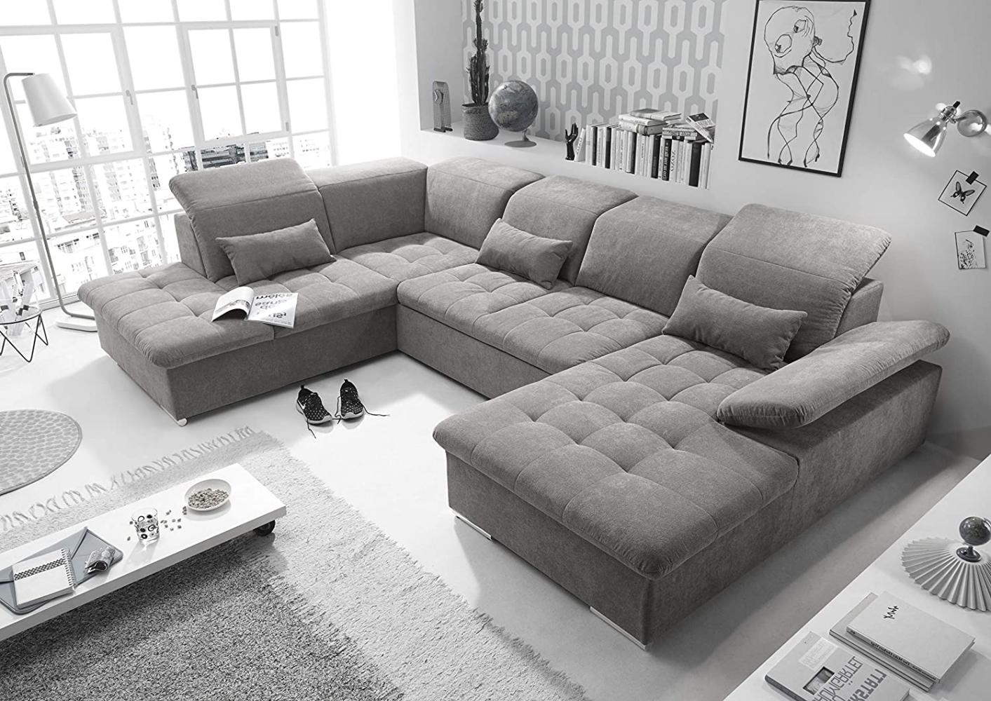 Couch WAYNE L Sofa Schlafcouch Wohnlandschaft Schlaffunktion schlamm grau U-Form links Bild 1