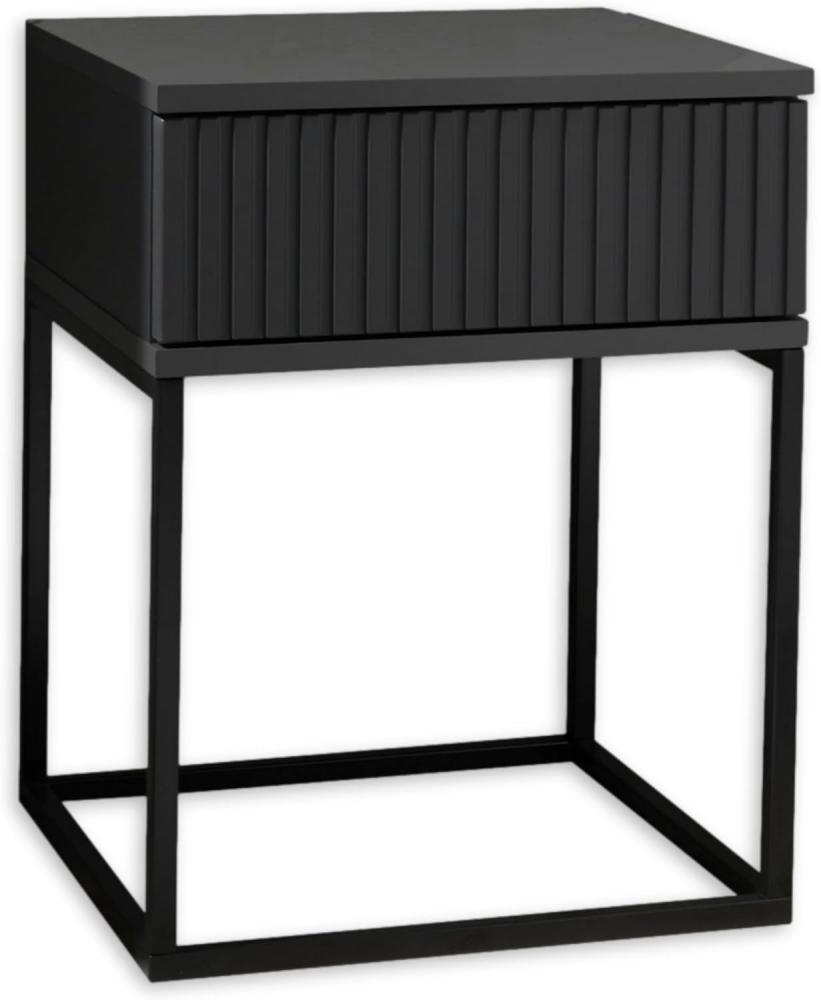 Stella Trading Marle Nachttisch in Graphit - Moderner Nachtschrank mit Schublade und schwarzem Metallgestell - 40 x 52 x 38,5 cm (B/H/T) Bild 1