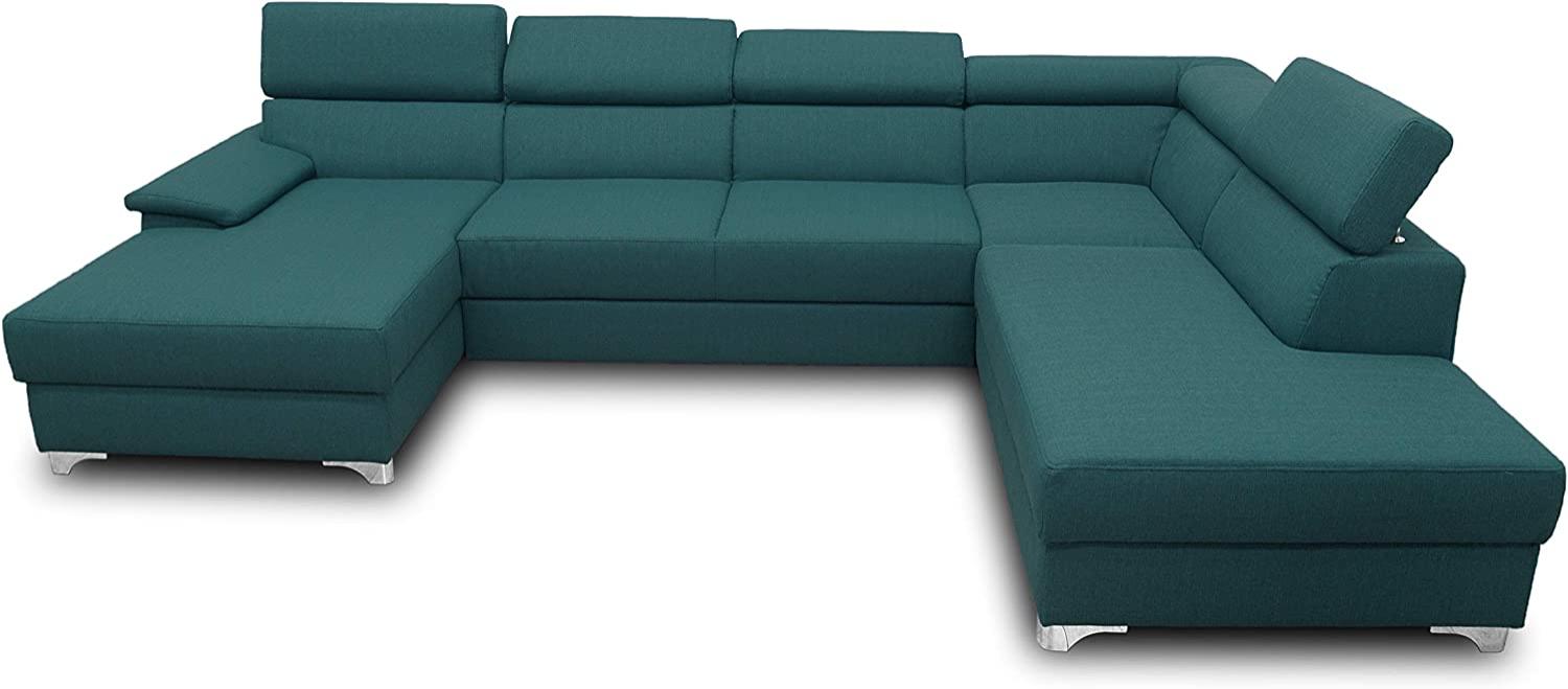 DOMO. collection Niria Wohnlandschaft | Eckcouch mit Schlaffunktion & Rückenfunktion | Sofa U Form Couch, großes Schlafsofa, grün/Petrol, 167x337x230 cm Bild 1