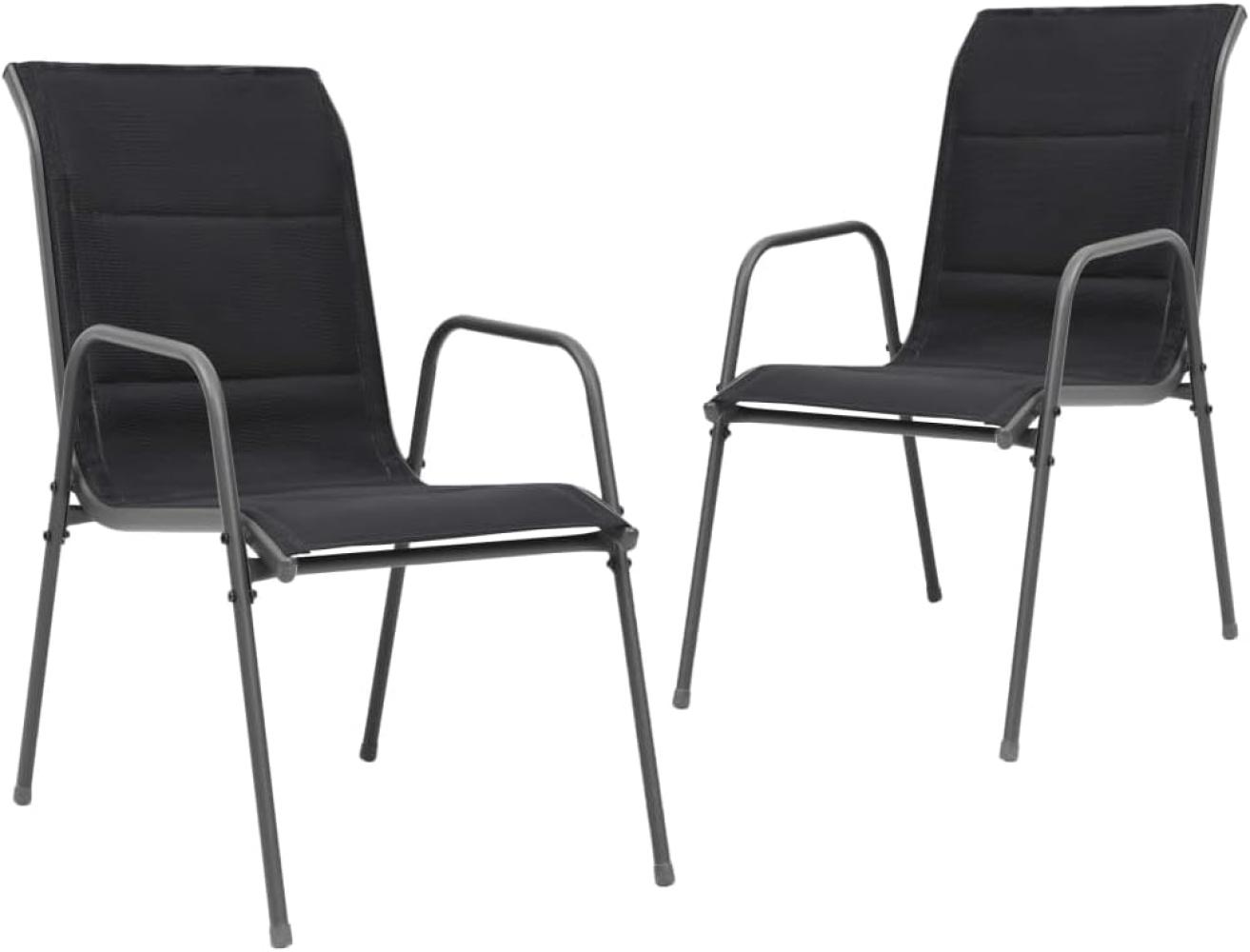 Stapelbare Gartenstühle 2 Stk. Stahl und Textilene Schwarz Bild 1
