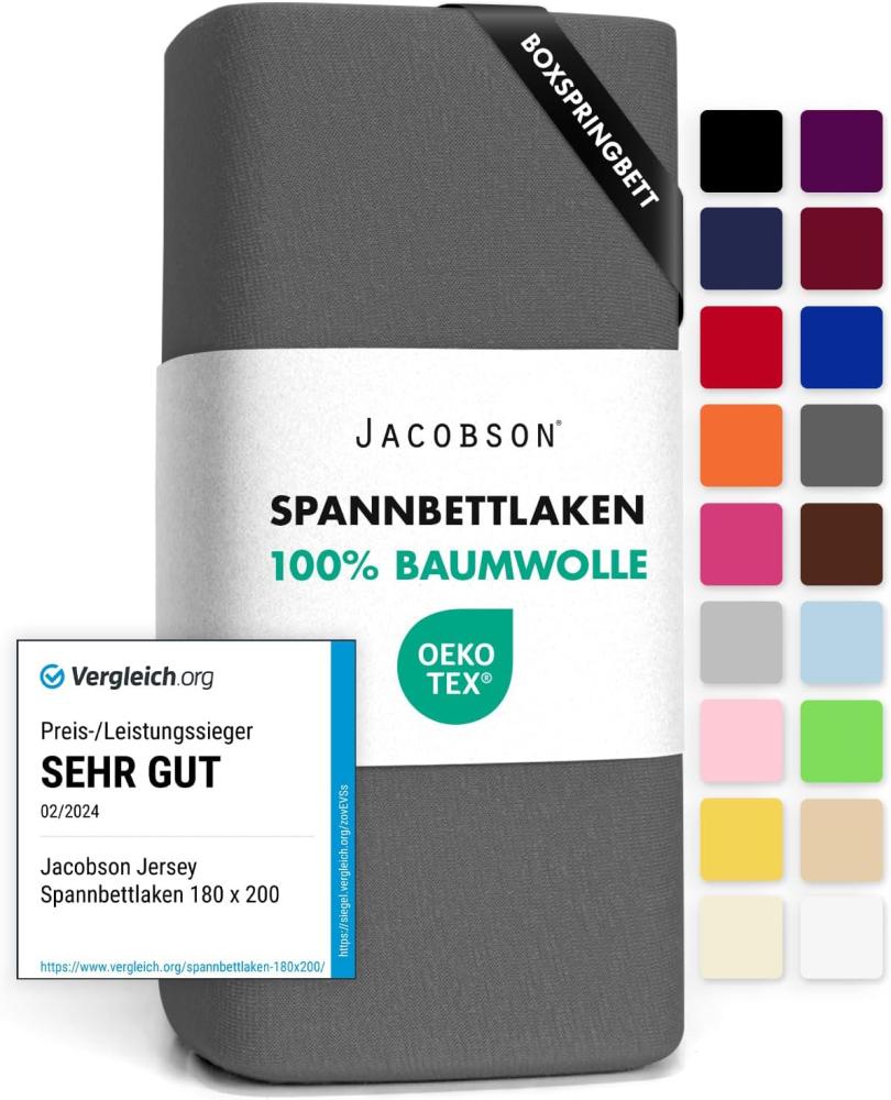 Jacobson Jersey Spannbettlaken Spannbetttuch Baumwolle Bettlaken (140x200-160x220 cm, Anthrazit) Bild 1