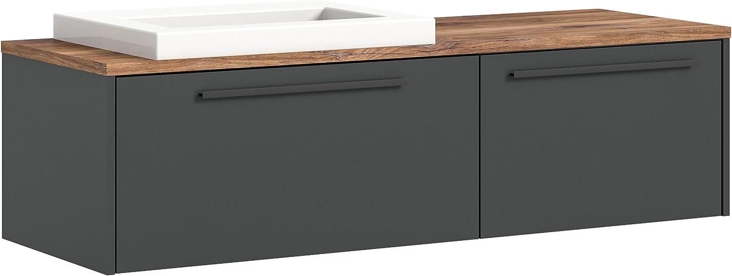 Waschbeckenunterschrank mit Waschbecken Ramon in grau matt und Eiche 140 cm Bild 1