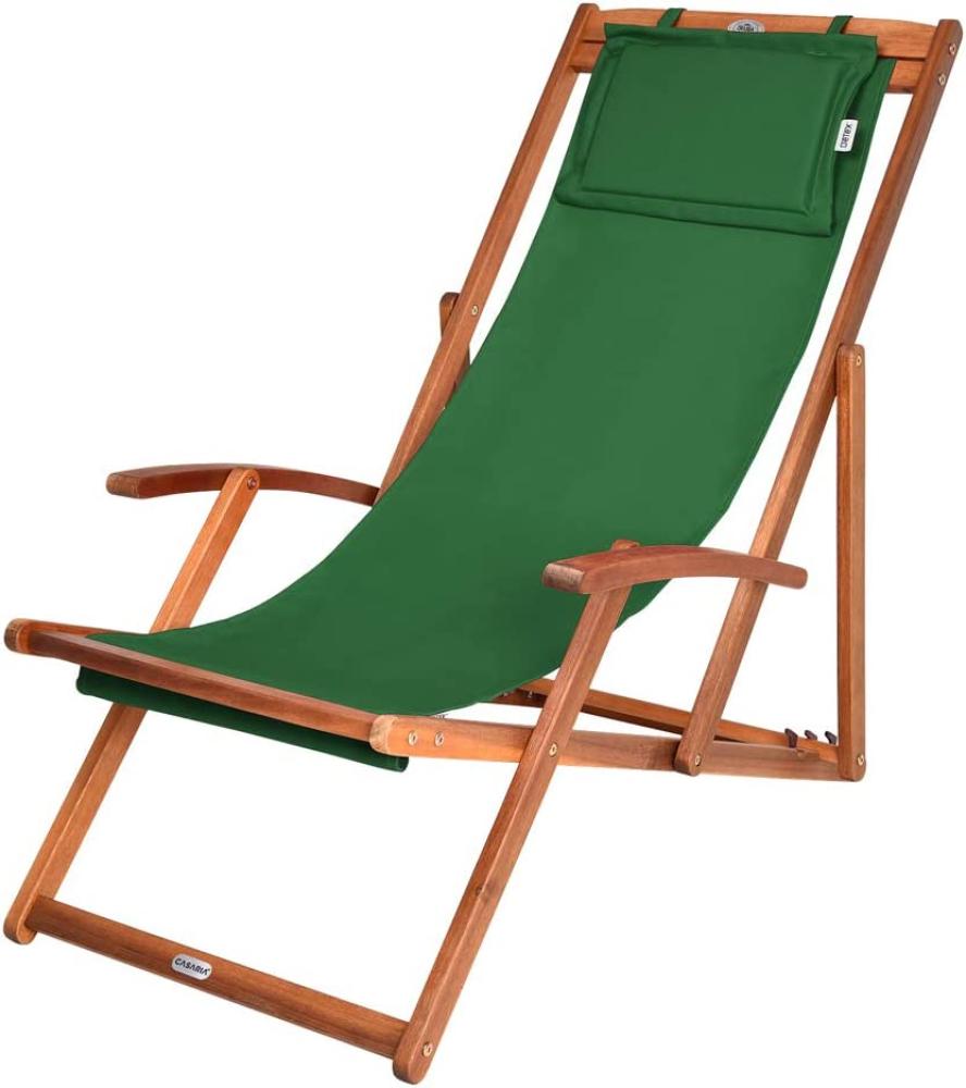 DEUBA Liegestuhl Deckchair Akazienholz Klappbar Atmungsaktiv Sonnenliege Strandstuhl Gartenliege Relaxliege grün Bild 1