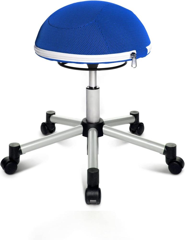 Topstar Sitness Half Ball, Fitness-Hocker, Arbeitshocker, Rollhocker, Dreidimensional bewegliche Sitzfläche, Stoffbezug, blau Bild 1