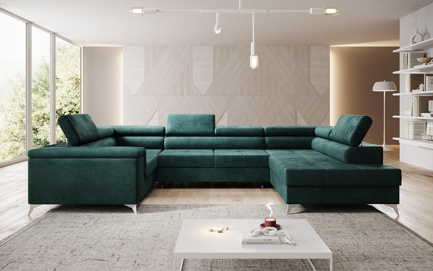 Designer Sofa Torino mit Schlaf- und Klappfunktion Samt Grün Rechts Bild 1