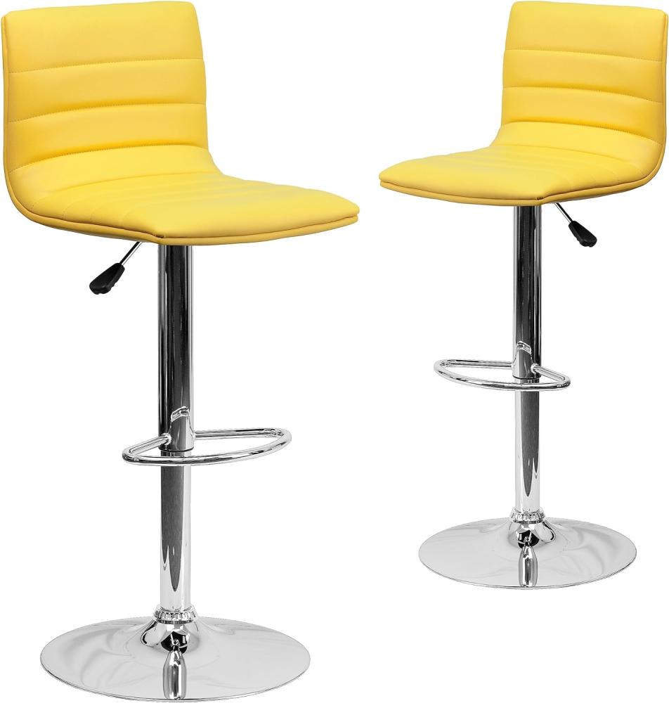 Flash Furniture Moderner Barhocker aus Vinyl, höhenverstellbar, mit horizontaler Naht auf der Rückseite, 2 Stück, gelb, Set of 2 Bild 1