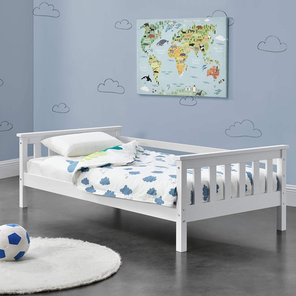 en.casa Kinderbett aus Kiefernholz mit Lattenrost und Rausfallschutz, 70x140 cm, weiß Bild 1