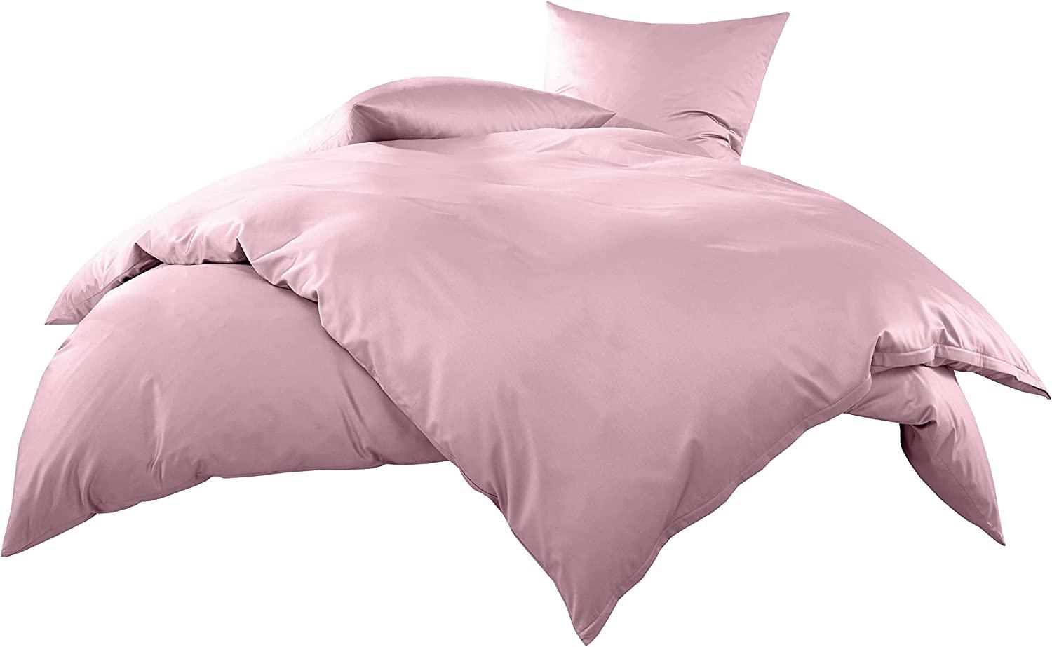 Bettwaesche-mit-Stil Mako Perkal Bettwäsche uni / einfarbig rosa Garnitur 135x200 + 80x80 cm Bild 1