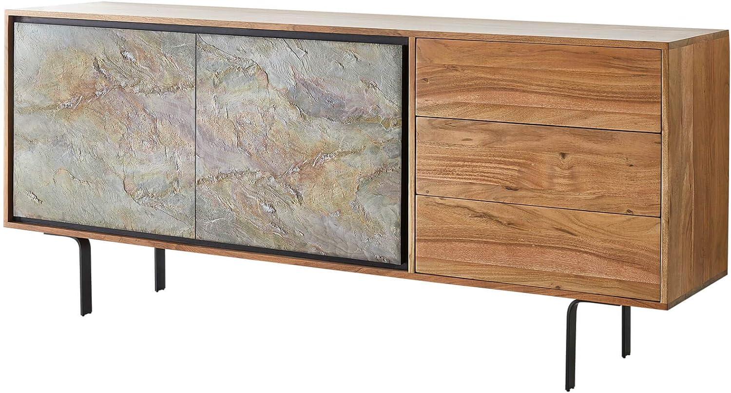 Sideboard Juwelo 175 cm Akazie Natur mit Steinfurnier Bild 1