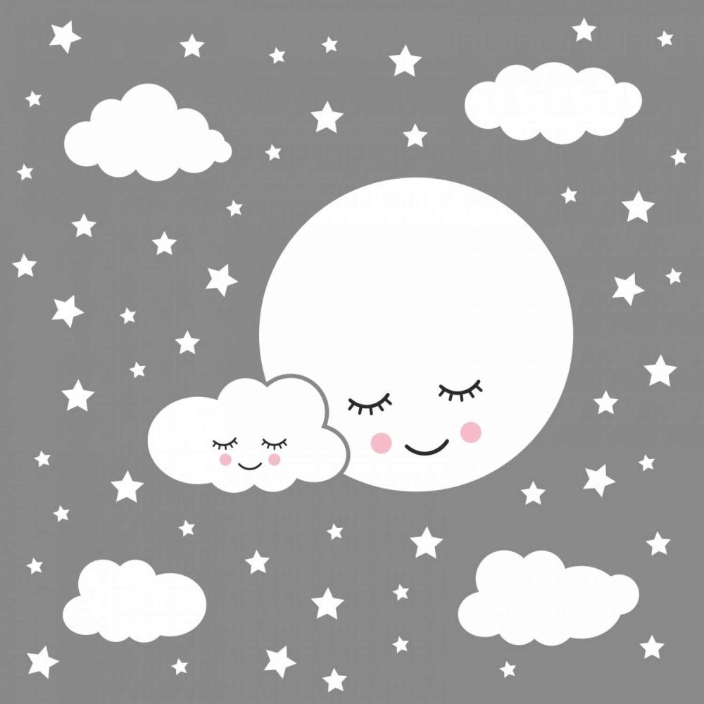 nikima Schönes für Kinder 'Vollmond mit Wolken und Sternen' 162 Wandtattoos weiß 750 x 420 mm Bild 1
