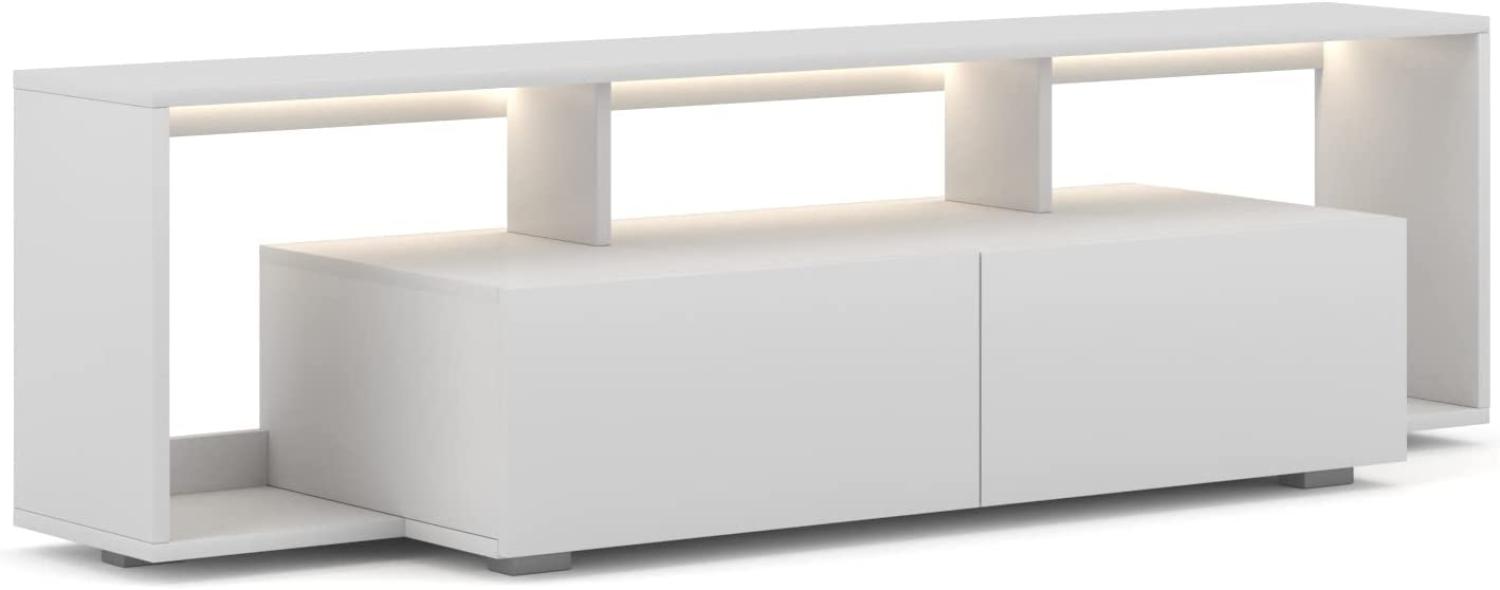 Domando Lowboard Cervinia Modern für Wohnzimmer Breite 150cm, Push-to-open-System, LED-Beleuchtung in Weiß, Weiß Matt Bild 1