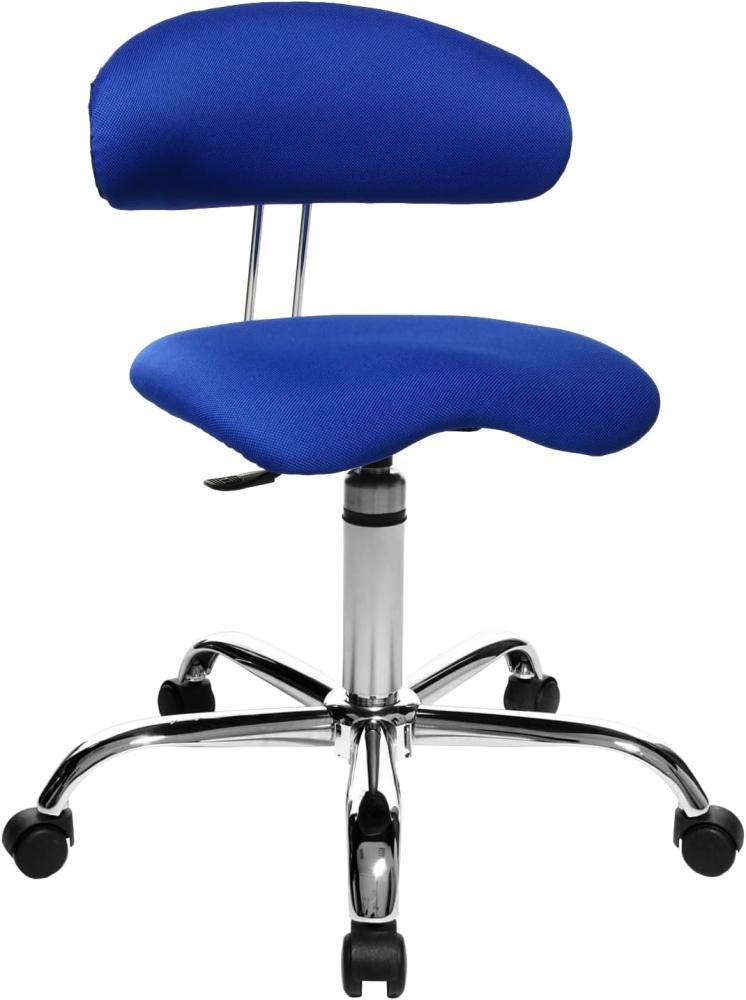 Topstar Sitness 40, Fitnesshocker, Arbeitshocker, Rollhocker mit Rückenunterstützung, 3-Dimensional bewegliche Sitzfläche, Stoffbezug blau Bild 1