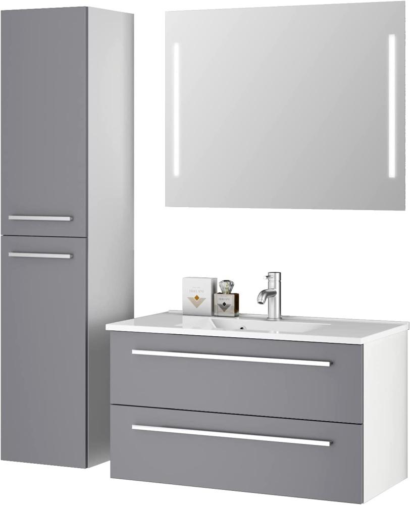 Sieper I Badmöbel Set Libato, Waschtisch mit Unterschrank 90 x 50 cm, Hochschrank und Badspiegel I Arktisgrau Bild 1