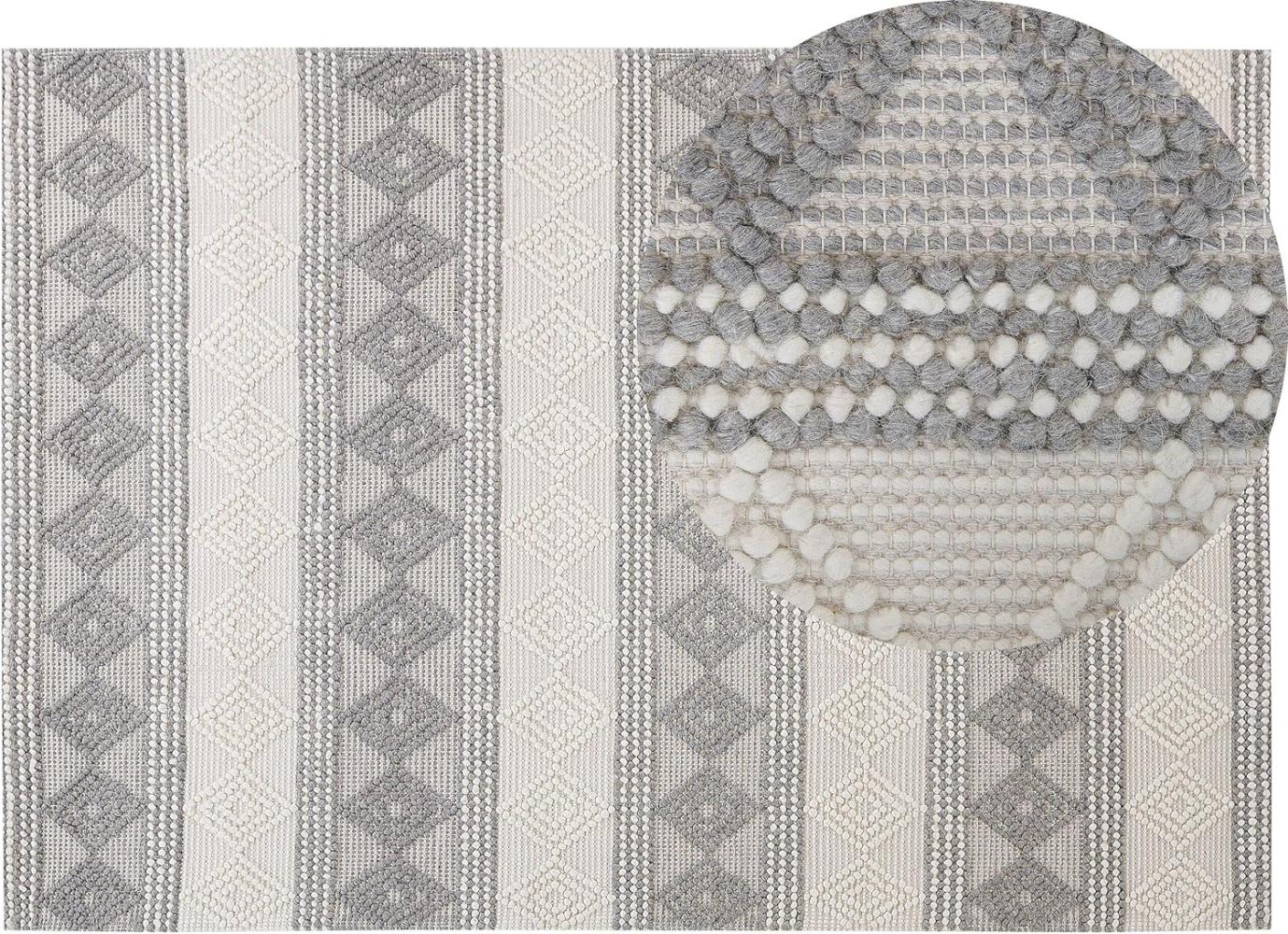 Teppich Wolle beige grau 160 x 230 cm geometrisches Muster Kurzflor BOZOVA Bild 1