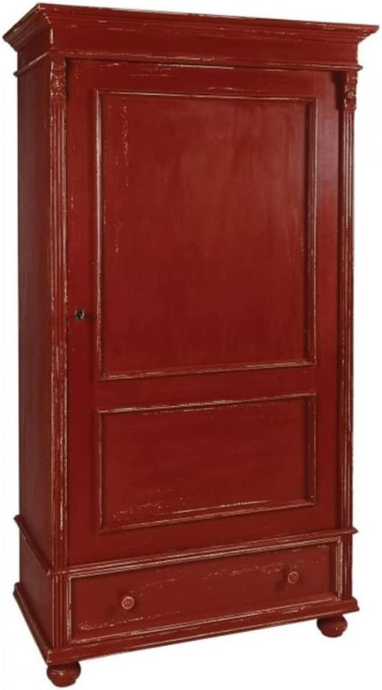 Casa Padrino Landhausstil Kleiderschrank Antik Rot 103 x 54 x H. 188 cm - Shabby Chic Massivholz Schlafzimmerschrank mit Tür und Schublade - Landhausstil Schlafzimmer Möbel Bild 1